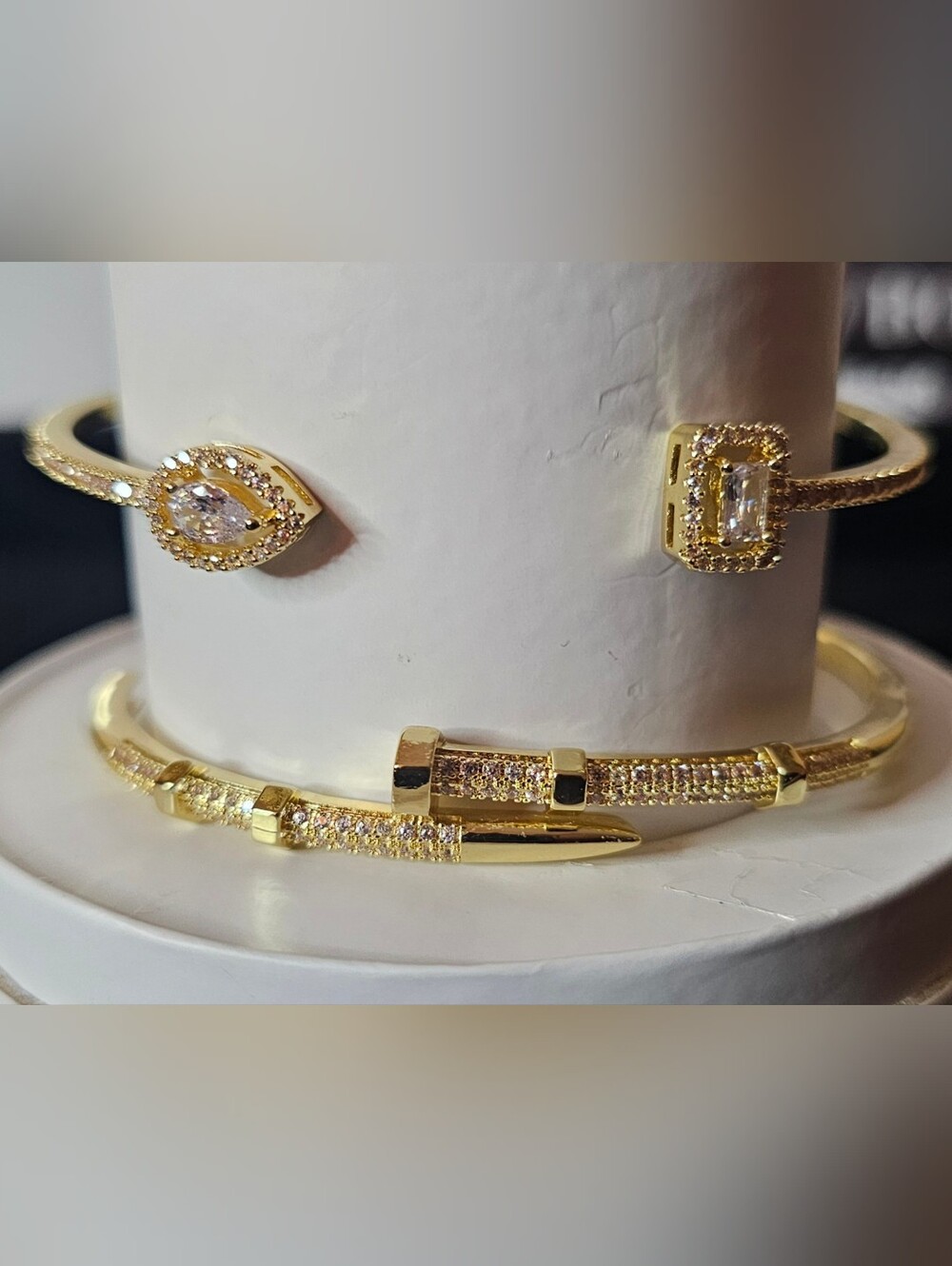 Gold-Tone Rhinestone Accent Bracelet Set